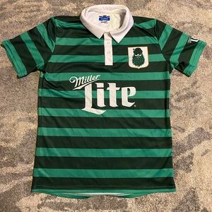 Miller Lite Rugby style Green Striped Polo